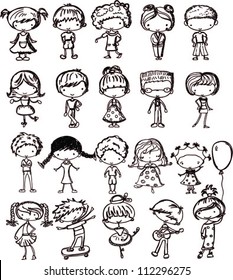 Cartoon drawings of fashionable children