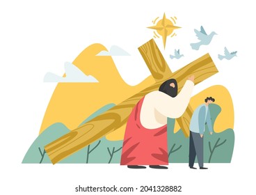 Cartoon drawings of Jesus with people in different ways. religious concept It is a vector image or illustration that can be used for design and media.