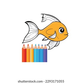 Cartoon drawn fish on white background. Vector illustration