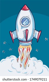 Cartoon drawn rocket on start 