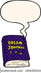 cartoon dream journal with speech bubble in comic book style