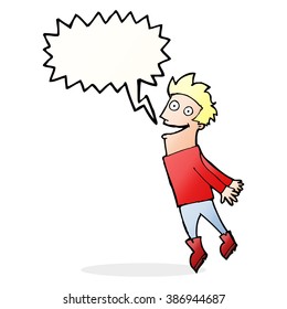 cartoon drenched man flying with speech bubble