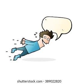 cartoon drenched man flying with speech bubble