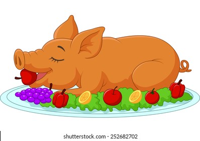 Cartoon drilled suckling pig on a plate