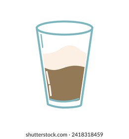 Cartoon drink coffee with foam in glass cup Hand drawn illustration. Vector illustration can used for banner, flyer, wallpapers, poster. 