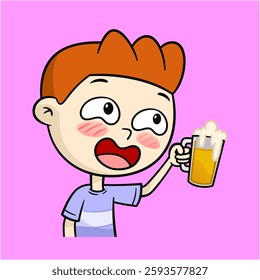 Cartoon Drinking Beer – Happy Character Enjoying a Drink