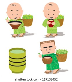 cartoon drinking a cup of green tea