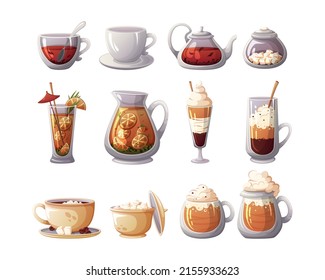 Cartoon drinks. A set of drinks.