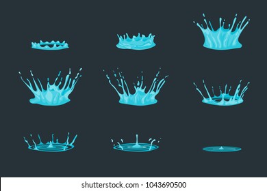 Cartoon Dripping Water Effect Set Various Types on a Dark Background Decorative Element Concept Flat Design. Vector illustration