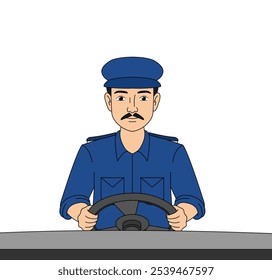 Cartoon Driver Front Vector, Bus driver, blue, driver uniform, blue, man driving illustration