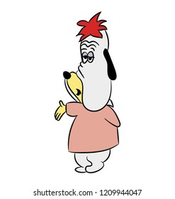 
A cartoon droopy dog is gesturing by hand 
