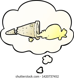 cartoon dropped ice cream with thought bubble in smooth gradient style
