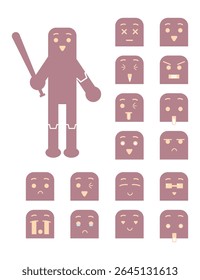 Tambor de desenho animado com rostos emocionais usado para acordar durante o Ramadã. Plano, divertido e expressivo