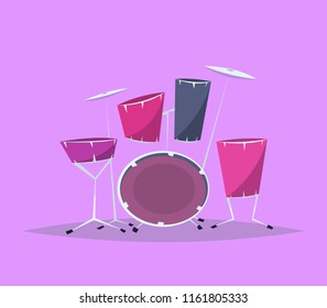 Cartoon drum set. Flat vector illustration.