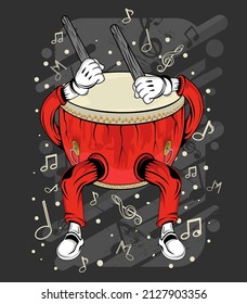 cartoon drum  t  shirt design illustration