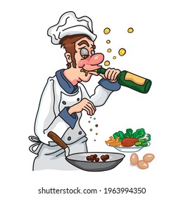 A Cartoon Drunk Chef Cooking, illustration vector cartoon