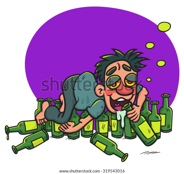 Cartoon Drunk Guy Lying On Alcohol Stock Vector (Royalty Free) 319543016