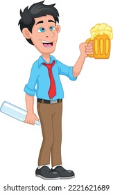 cartoon drunk man carrying beer