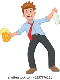 cartoon drunk man carrying beer