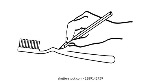 Cartoon mit Zahnbürste und Paste. Weit weh dir die Zähne und den Maulkorb. Vektorzahnpasta und Röhrensymbol. Zähne oder Zahnbürste Symbol. Zahnpflege, Mundpflege, Mundhygiene-Symbol.  