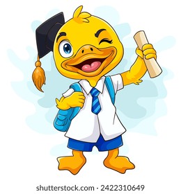 Cartoon duck becomes a scholar