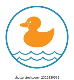 Cartoon duck bird on waves icon