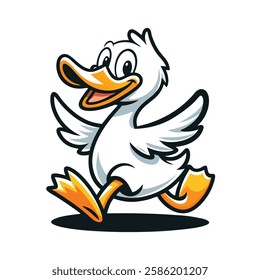 Cartoon Duck Character Walking Happily with Wings Spread