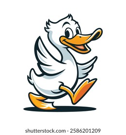 Cartoon Duck Character Walking Happily with Wings Spread