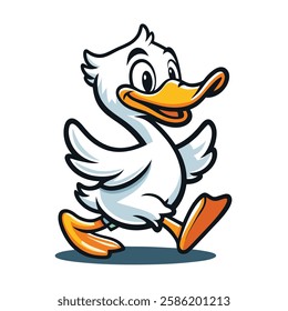 Cartoon Duck Character Walking Happily with Wings Spread