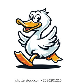 Cartoon Duck Character Walking Happily with Wings Spread