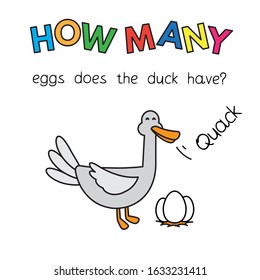 Cartoon duck counting game. Vector illustration for children education. How many eggs does the duck have