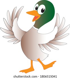cartoon of a duck dancing happily on a sunny day