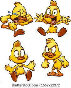 Cartoon duck with different expressions. Vector cartoon clip art illustration with simple gradients. Each on a separate layer.
