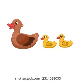 Cartoon duck with ducklings
 for kids. Farm animals.Vector illustration