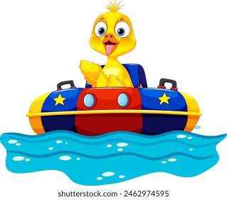 Cartoon duck enjoying a ride in a watercraft