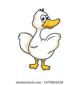 Cartoon duck flap the wings and looking back