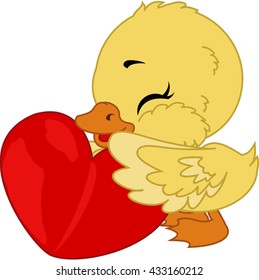 Cartoon duck with heart.