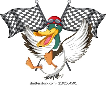 Cartoon Duck Holding Race Flag Illustration Stock Vector (Royalty Free ...