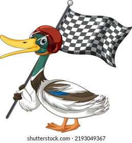 Cartoon Duck Holding Race Flag Illustration Stock Vector (Royalty Free ...