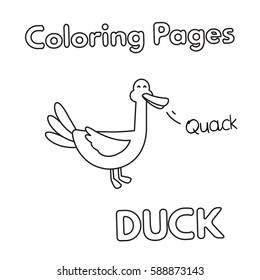 Cartoon duck illustration. Vector coloring book pages for children