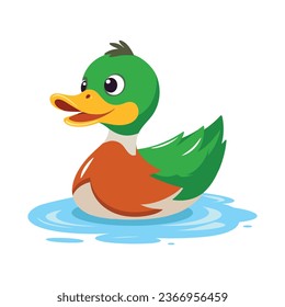 Cartoon duck isolated on white background. Cute duck swimming. Vector stock