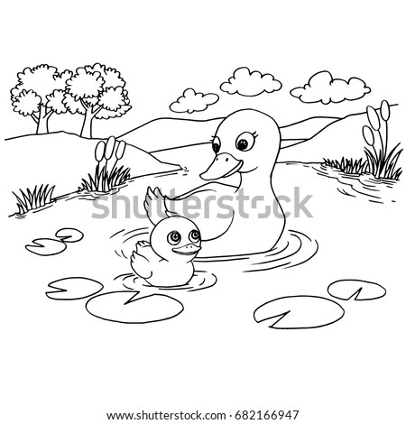 Download Cartoon Duck Lake Coloring Page Vector Stock Vector ...