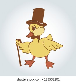 cartoon duck learns English vector illustration