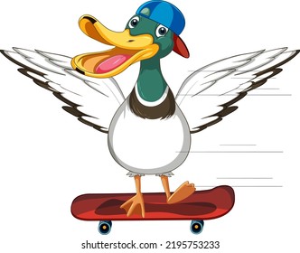 Cartoon duck on skateboard illustration
