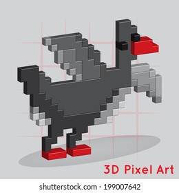 Cartoon Duck. Pixel Art.