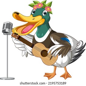 Cartoon duck playing guitar illustration