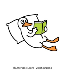 Cartoon Duck Relaxing and Reading a Book