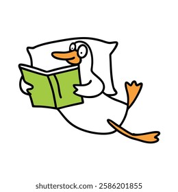 Cartoon Duck Relaxing and Reading a Book