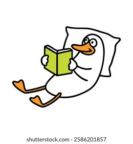 Cartoon Duck Relaxing and Reading a Book