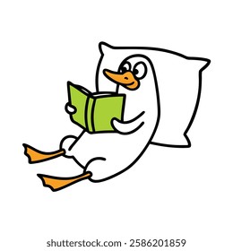 Cartoon Duck Relaxing and Reading a Book